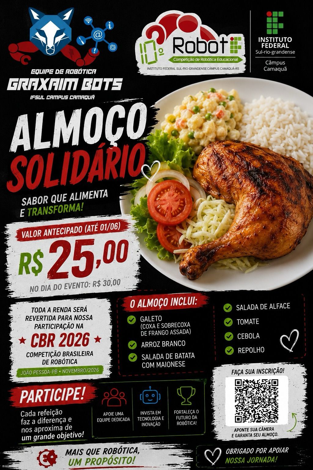Cartaz do Almoço Solidário da equipe Graxaim Bots